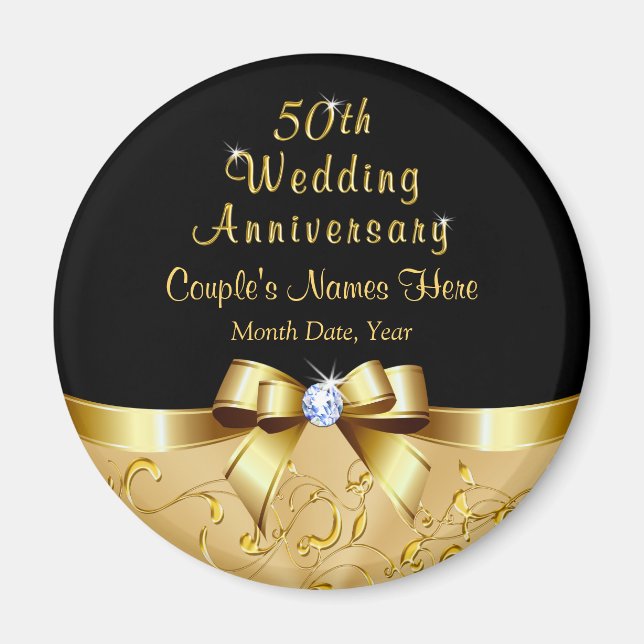 Black and Gold, 50th Wedding Anniversary Favours Magnet (Front)