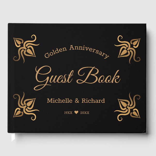 Black And Gold 50th Wedding Anniversary Guest Book (Front)