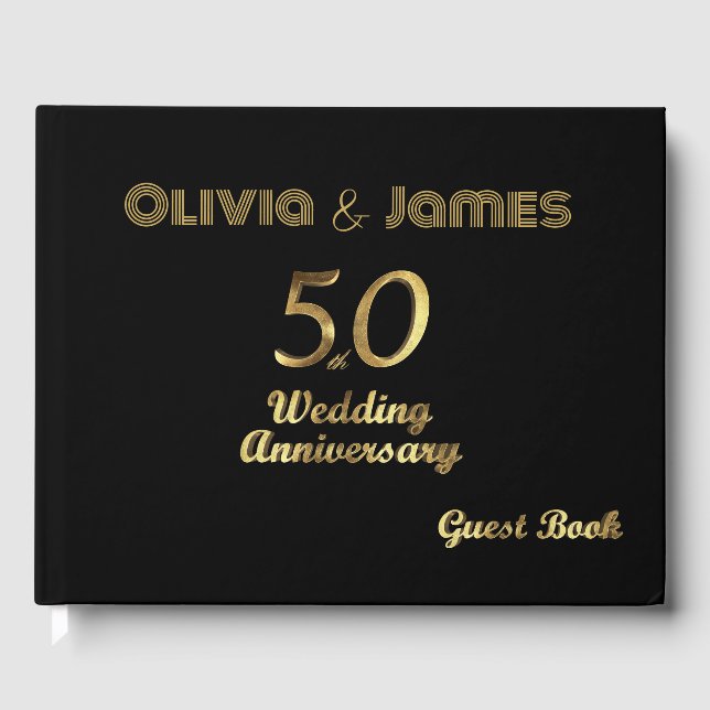 Black and Gold 50th Wedding Anniversary Guest Book (Front)