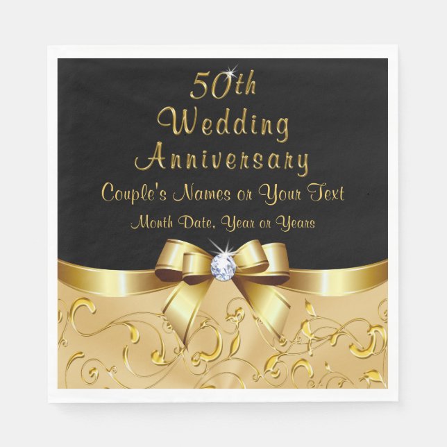 Black and Gold 50th Wedding Anniversary Napkins (Front)