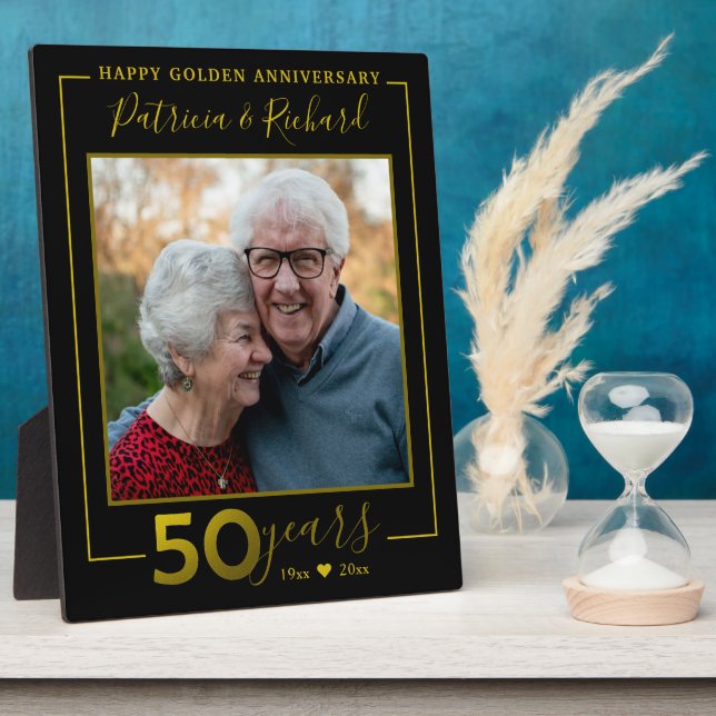 Black And Gold 50th Wedding Anniversary Photo Plaque (Side)