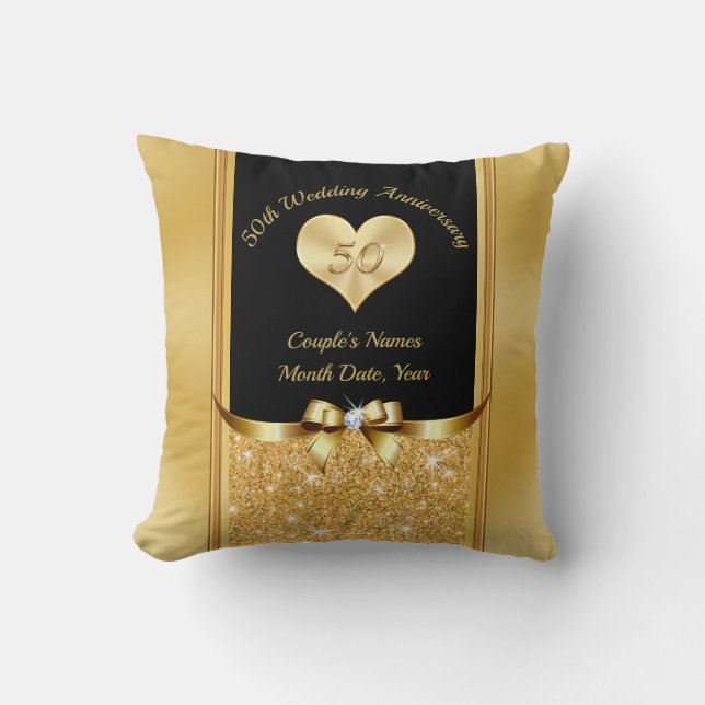 Black and Gold 50th Wedding Anniversary Pillow (Front)