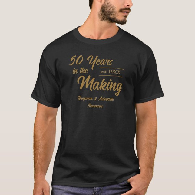Black and Gold 50th Wedding Anniversary T-Shirt (Front)