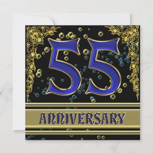 Black and Gold 55th Anniversary party Invitation (Front)