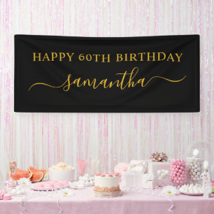Black and Gold 60th Birthday Elegant Swash Name Banner
