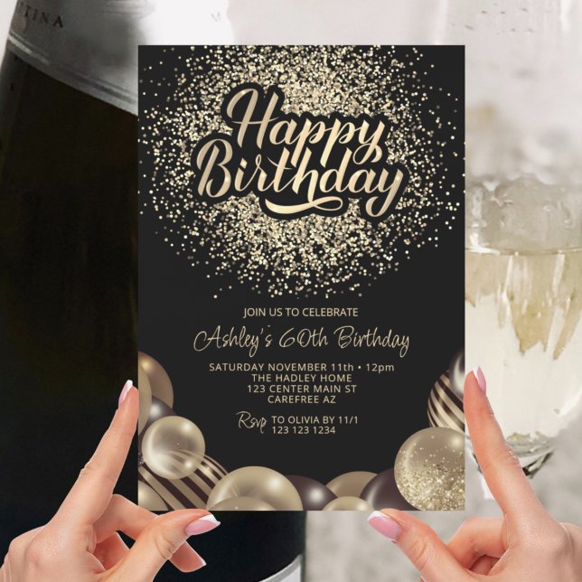 Black and Gold 60th Birthday Invitation (Creator Uploaded)