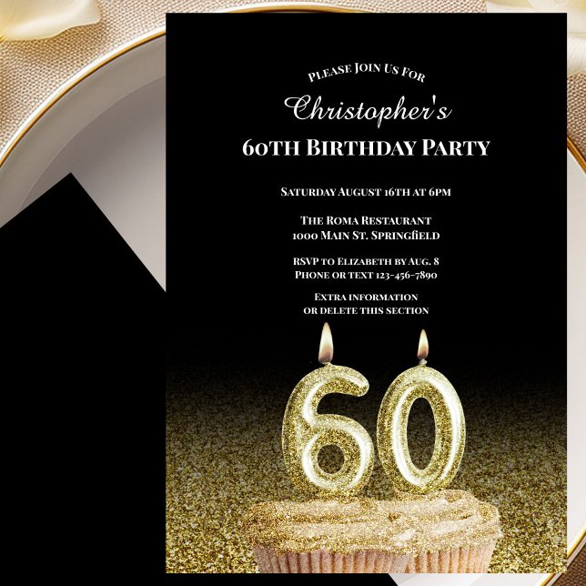 Black and Gold 60th Birthday Invitation For Him (Creator Uploaded)