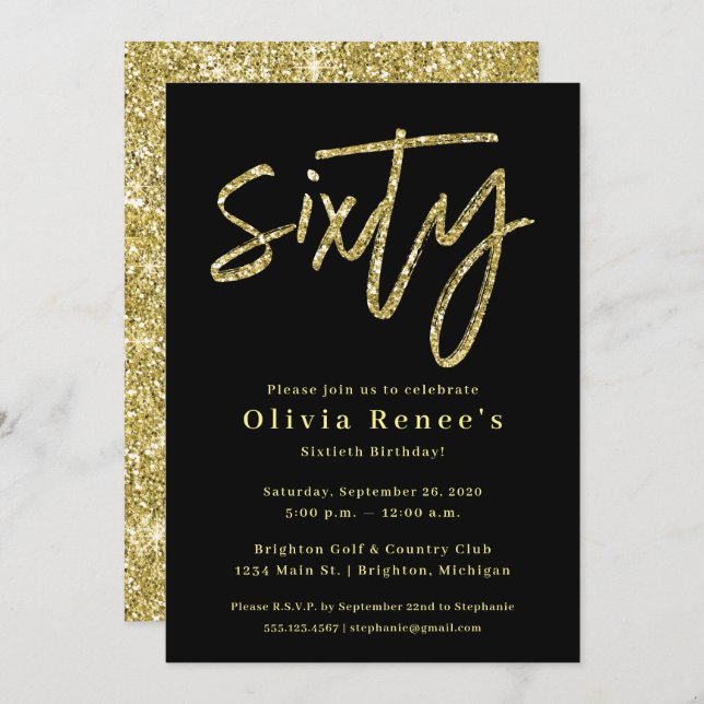 Black and Gold 60th Birthday Invitation Template (Front/Back)