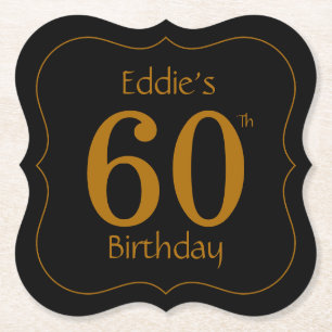 Black and Gold 60th Birthday Party Paper Coaster