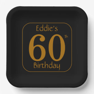 Black and Gold 60th Birthday Party  Paper Plate