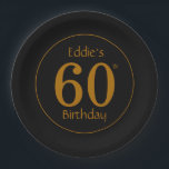 Black and Gold 60th Birthday Party  Paper Plate<br><div class="desc">Celebrate six decades of life, love, and memories in style with these black and gold 60th birthday party paper Plates! Perfect for a classy and sophisticated milestone celebration, these disposable plates combine luxury and convenience for your special event. Featuring a sleek black background with gold accents , they’re ideal for...</div>
