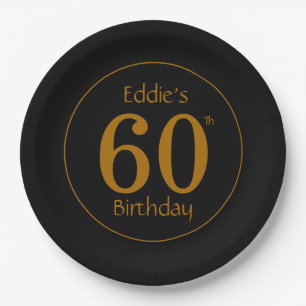 Black and Gold 60th Birthday Party Paper Plate