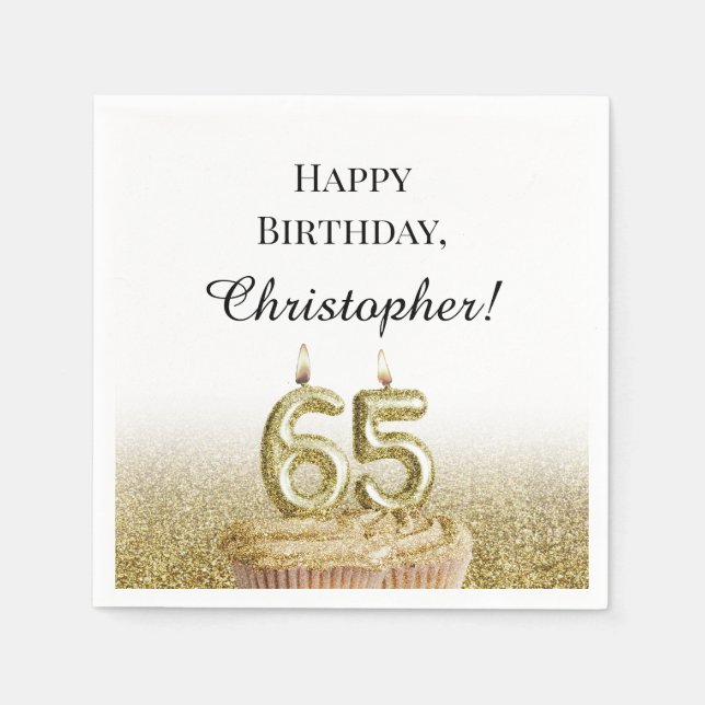 Black and Gold 65th Birthday Napkins (Front)