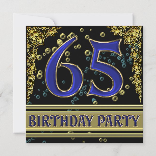 Black and Gold 65th Birthday party Invitation (Front)