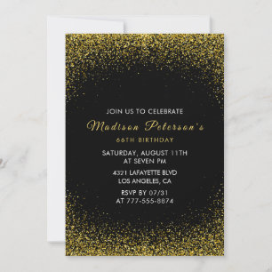  Black and Gold 66th birthday  Glam Glitter  Invitation