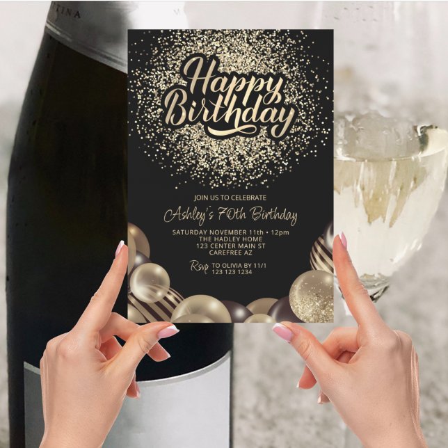 Black and Gold 70th Birthday Invitation (Creator Uploaded)