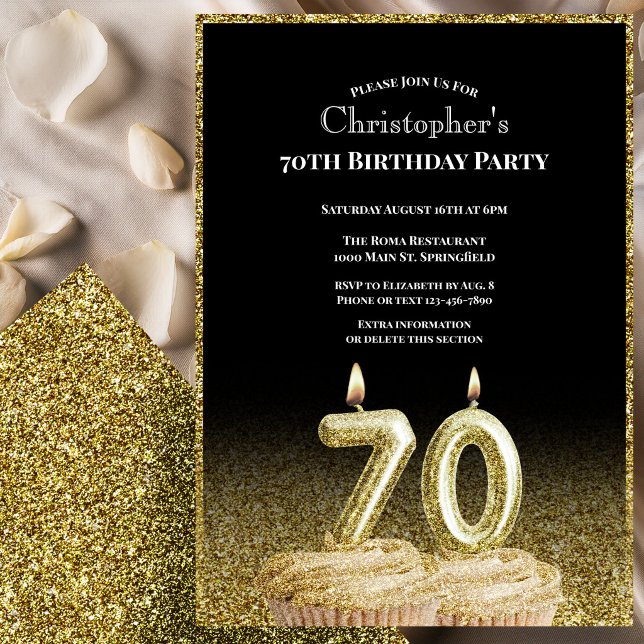 Black and Gold 70th Birthday Invitation For Him (Creator Uploaded)