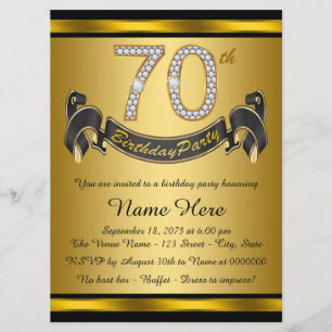 Black and Gold 70th Birthday Party Invitation