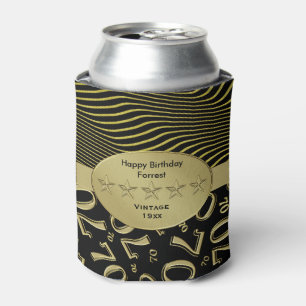 Black and Gold 70th Birthday Party Number Pattern Can Cooler
