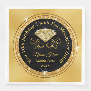 Black and Gold 70th Napkins, Birthday, Anniversary Napkin