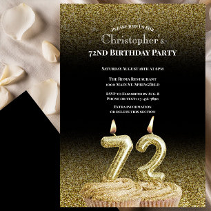 Black and Gold 72nd Birthday Invitation For Him