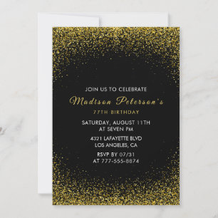  Black and Gold 77th birthday  Glam Glitter  Invitation