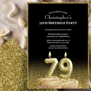 Black and Gold 79th Birthday Invitation For Him