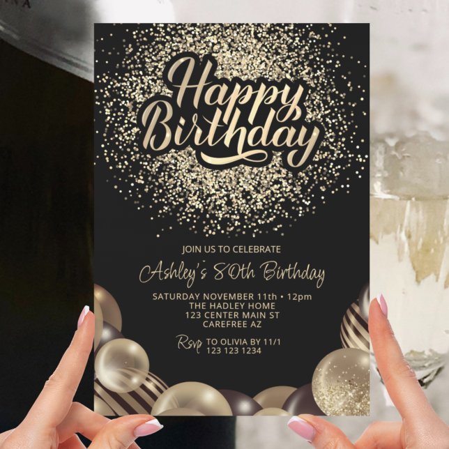 Black and Gold 80th Birthday Invitation (Creator Uploaded)