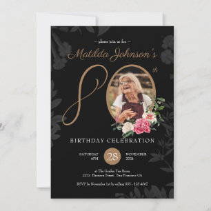 Black and Gold 80th Birthday Invitation