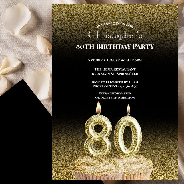 Black and Gold 80th Birthday Invitation For Him (Creator Uploaded)