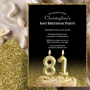 Black and Gold 81st Birthday Invitation For Him