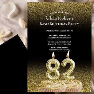Black and Gold 82nd Birthday Invitation For Him