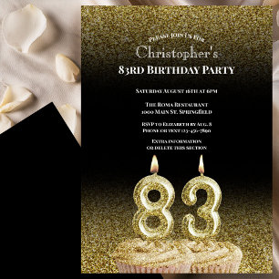 Black and Gold 83rd Birthday Invitation For Him