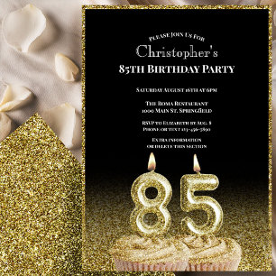 Black and Gold 85th Birthday Invitation For Him