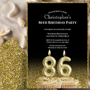 Black and Gold 86th Birthday Invitation For Him