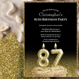 Black and Gold 87th Birthday Invitation For Him