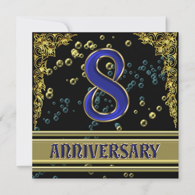 Black and Gold 8th Anniversary party Invitation (Front)