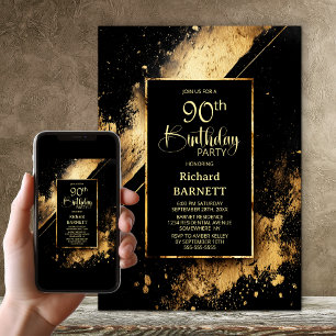 Black and Gold 90th Birthday Party Invitation