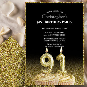 Black and Gold 91st Birthday Invitation For Him