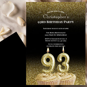 Black and Gold 93rd Birthday Invitation For Him