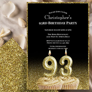 Black and Gold 93rd Birthday Invitation For Him