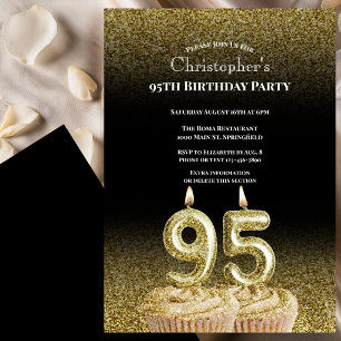 Black and Gold 95th Birthday Invitation For Him
