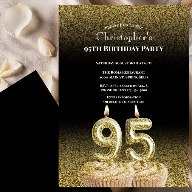 Black and Gold 95th Birthday Invitation For Him (Creator Uploaded)