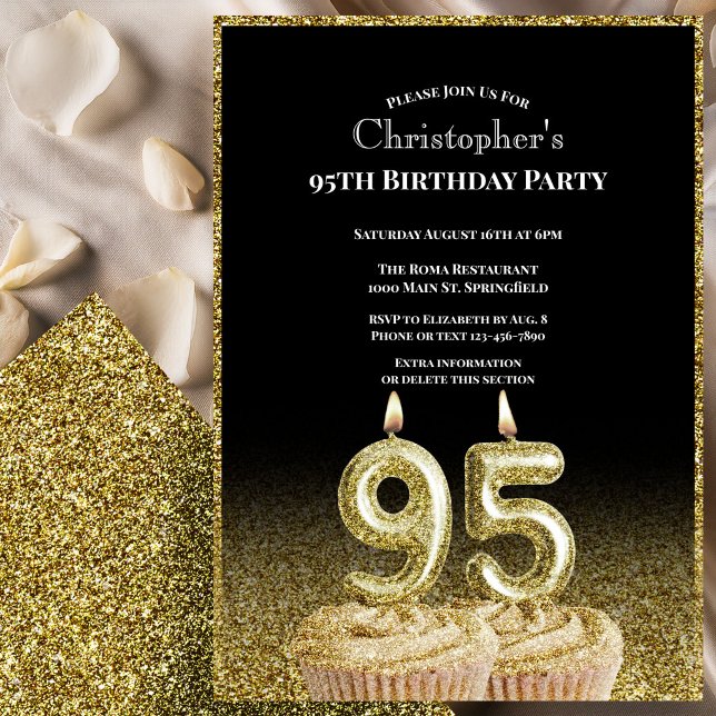 Black and Gold 95th Birthday Invitation For Him (Creator Uploaded)