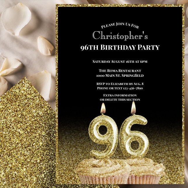 Black and Gold 96th Birthday Invitation For Him (Creator Uploaded)