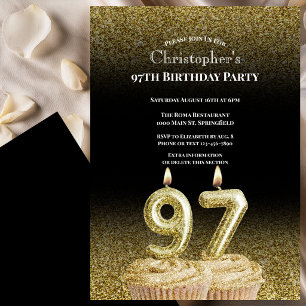 Black and Gold 97th Birthday Invitation For Him