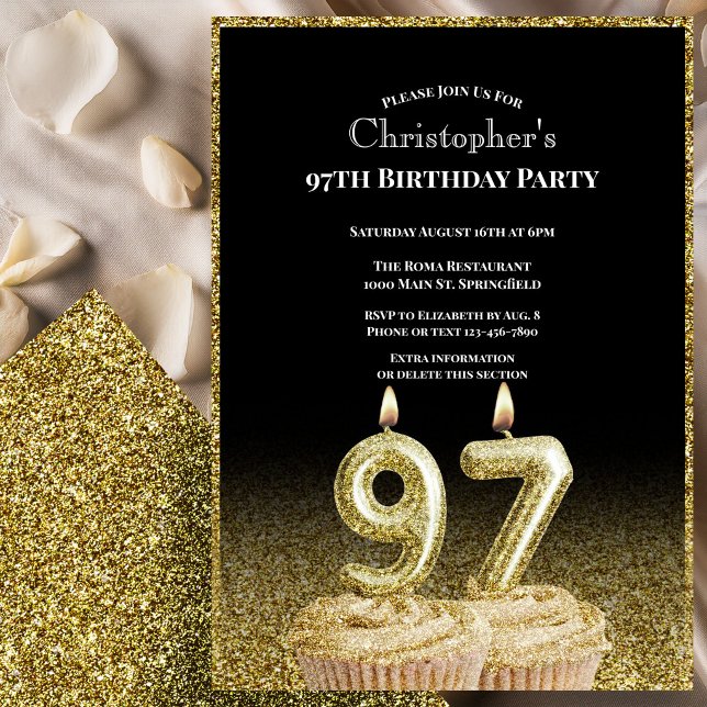 Black and Gold 97th Birthday Invitation For Him (Creator Uploaded)
