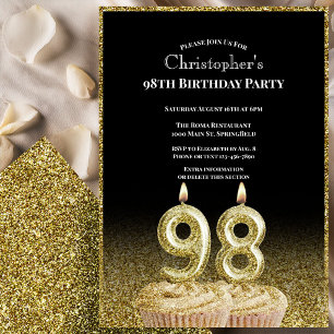 Black and Gold 98th Birthday Invitation For Him