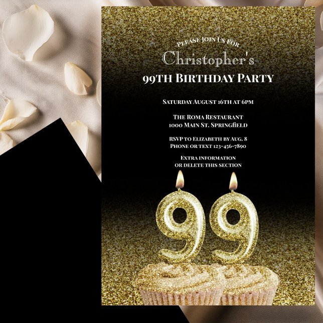 Black and Gold 99th Birthday Invitation For Him (Creator Uploaded)
