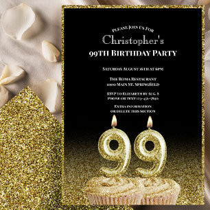 Black and Gold 99th Birthday Invitation For Him